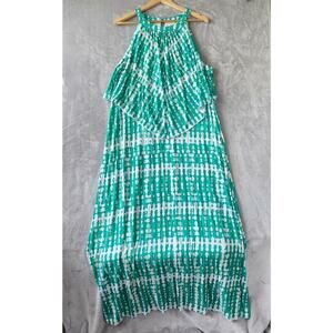 Chicos Maxi Dress Womens XL 3 Print Breezy Tie Dye Beach Stretch Knit Sea Green